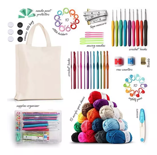 SET COMPLETO DE CROCHET CON ACCESORIOS Y LANAS + TOTE BAG 79 PIEZAS - 4