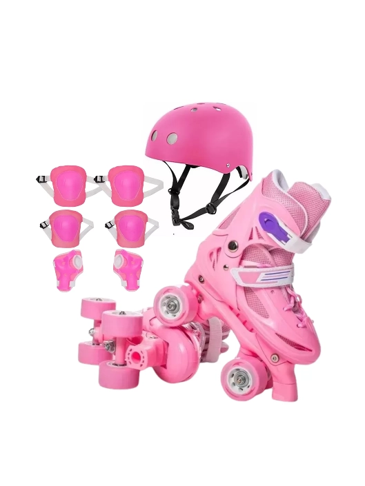 PATINES ROLLERS NIÑA MAS PROTECTORES Y CASCO TALLA M 30-33, ROSADO - 3