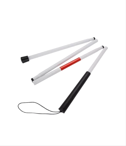 BASTON PARA INVIDENTE CIEGO, PLEGABLE Y AJUSTABLE, CON REFLEJANTE, COLOR PLATEADO - 2