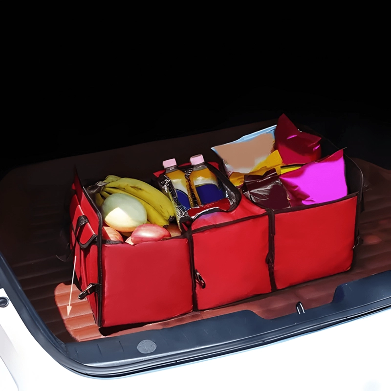 BOLSO ORGANIZADOR COOLER PLEGABLE MALETERO AUTO ROJO - 2