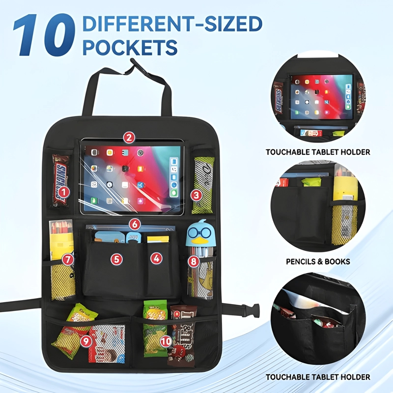 BOLSO ORGANIZADOR PARA ASIENTO DE AUTO CON CORTINA PARASOLE - 1