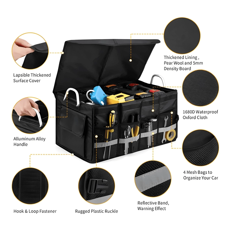 ORGANIZADOR DE MALETERO DE AUTOMOVIL PLEGABLE CON TAPA #646 - 2