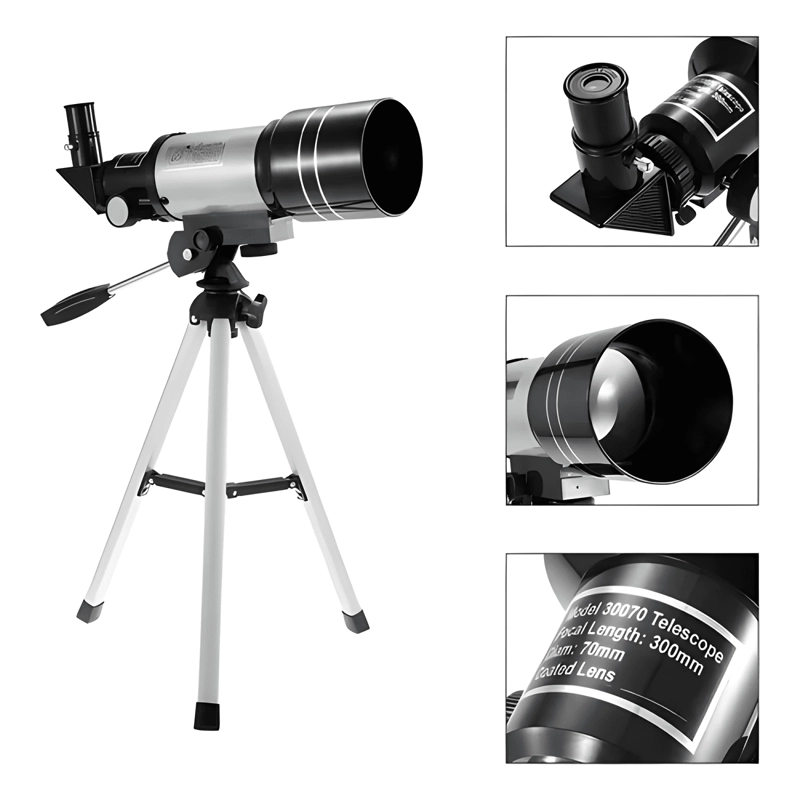 TELESCOPIO ASTRONOMICO 300 X 70MM OCULARES PLATEADO - 1