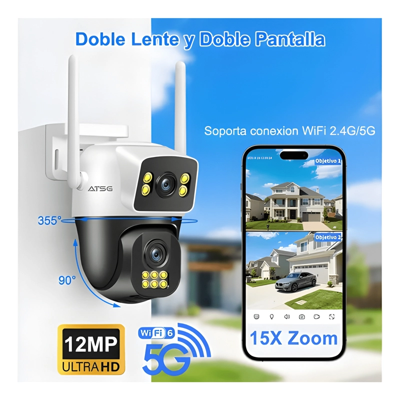 ATSG® 5G/2.4G 2 LENTE 2 PANTALLA CAMARA DE SEGURIDAD ULTRA - 2