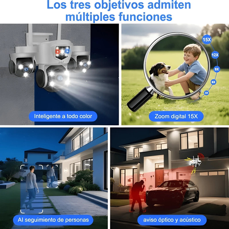 2NLF® CAMARA DE SEGURIDAD EXTERIOR IP WIFI 360 TRIPLE LENTE - 4