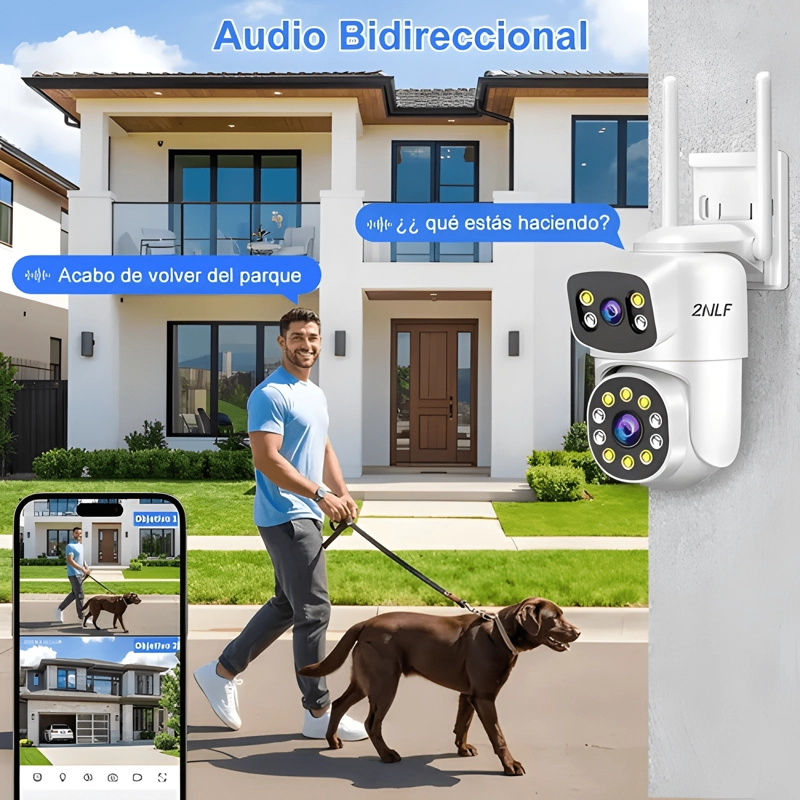 2NLF® 2PCS DOBLE LENTE CAMARA DE SEGURIDAD EXTERIOR WIFI HD - 1