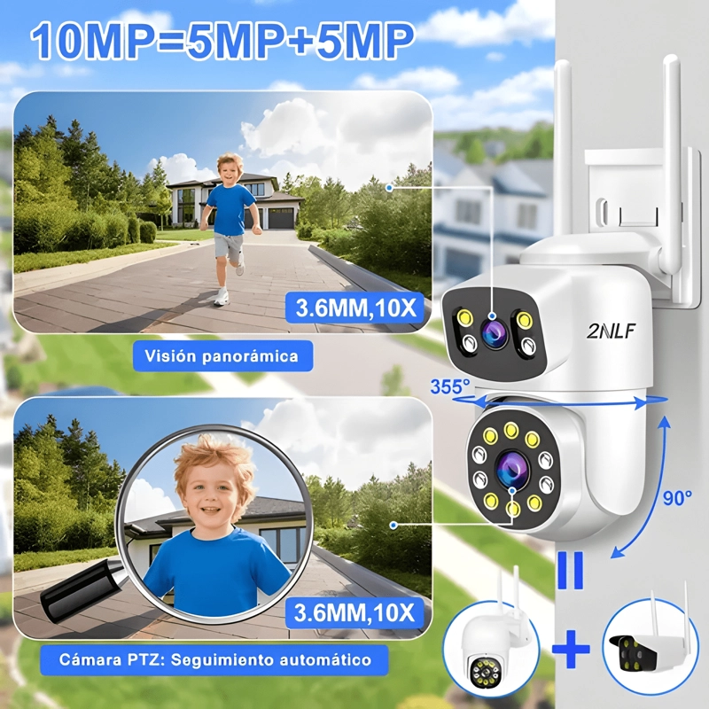 2NLF® 2PCS DOBLE LENTE CAMARA DE SEGURIDAD EXTERIOR WIFI HD - 2