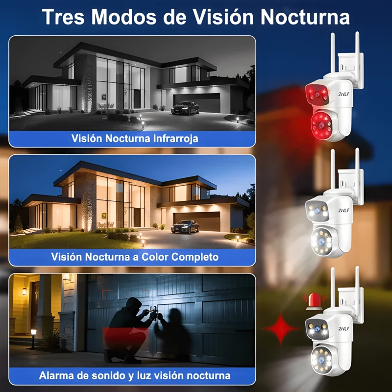 2NLF® 2PCS DOBLE LENTE CAMARA DE SEGURIDAD EXTERIOR WIFI HD - 3