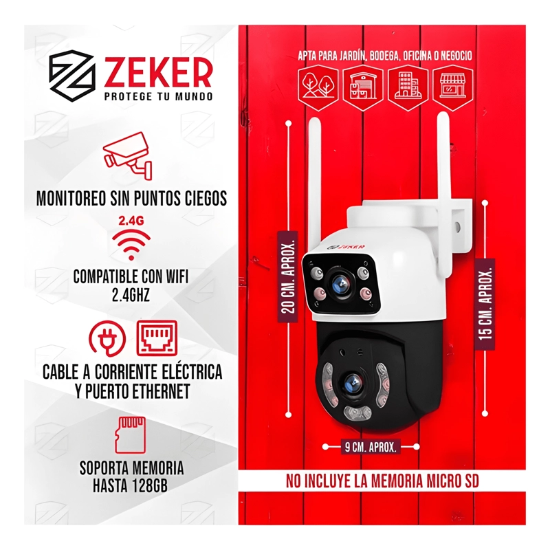 PACK X3 CAMARA DE SEGURIDAD 2.4G ZEKER DOBLE 4MP MINI - 1