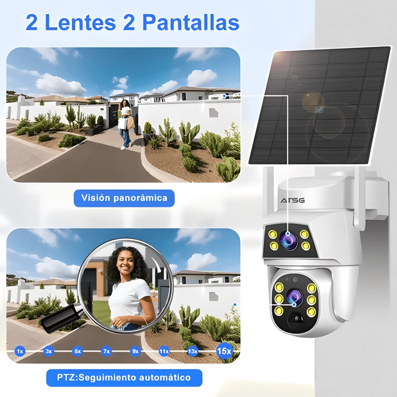 ATSG CAMARA SOLAR EXTERNA 2K DOBLE LENTE 360° IP66 VISION - 2