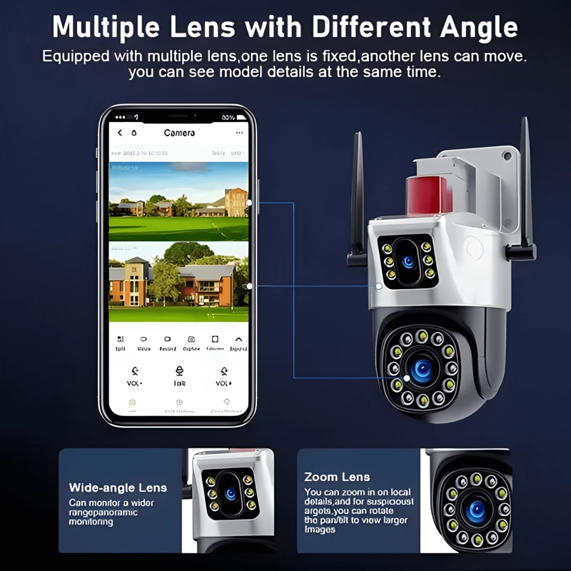 CAMARA EXTERIOR SEGURIDAD DOBLE VISION IP WIFI BALIZA ROJA - 3