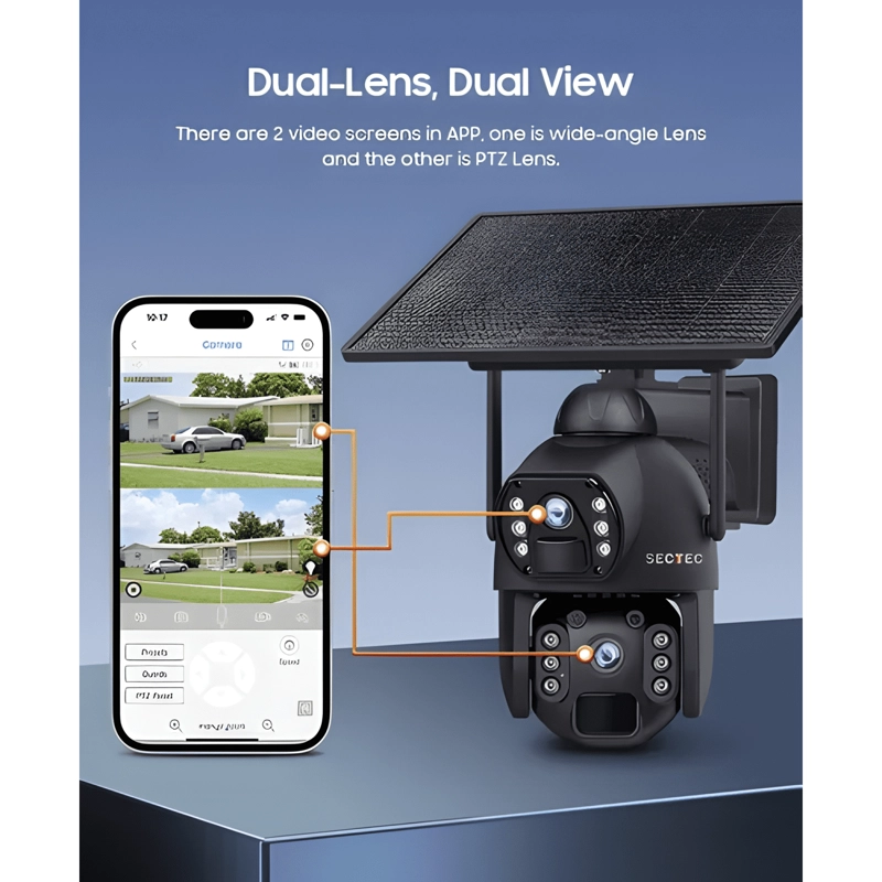 CAMARA 4G DOBLE PANEL SOLAR METAL 6MP ZOOM X4 GRABACION 24/7 - 1