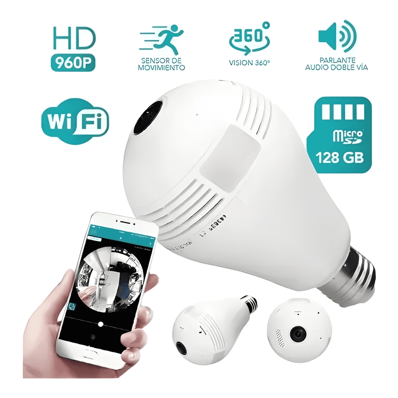CAMARA DE SEGURIDAD AMPOLLETA IP 360º WIFI HD VIGILANCIA - 1
