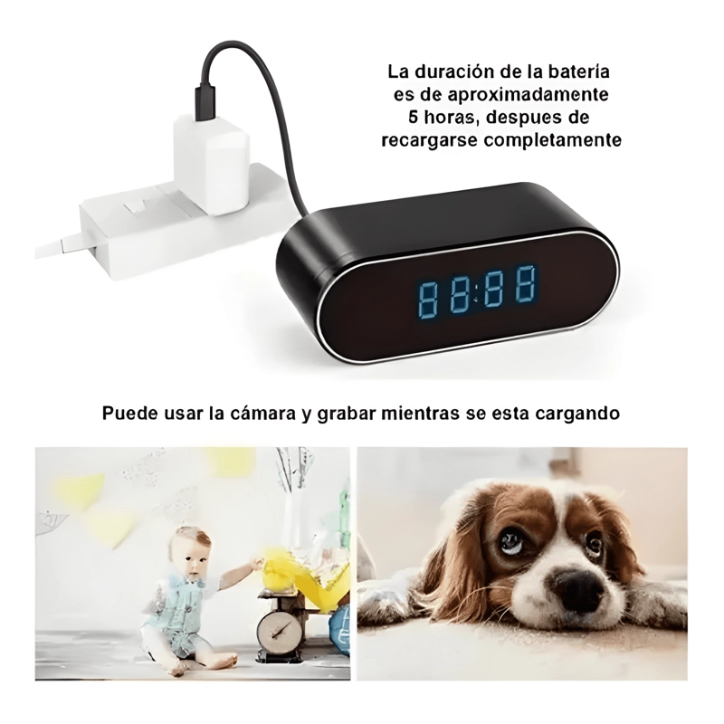 RELOJ DESPERTADOR CAMARA OCULTA WIFI/4K/TIEMPO REAL/ 128GB - 2