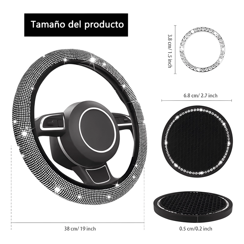 FUNDA PROTECTOR CUBRE VOLANTES UNIVERSAL DIAMANTE MUJER SET - 3