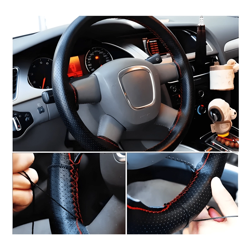 FUNDA CUBRE VOLANTE COSIDO ANTIRRESBALANTE PARA AUTO 38 CM - 3
