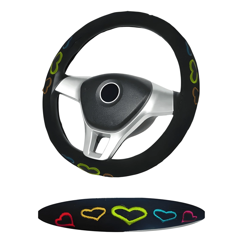 FUNDA CUBRE VOLANTE AUTO TELA DISEÑO BORDADO UNIVERSAL MUJER - 1