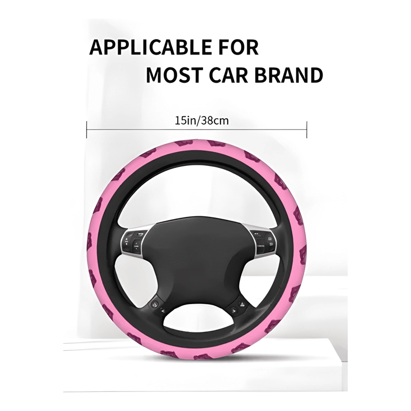 FUNDA CUBRE VOLANTE AUTO TELA DISEÑO BORDADO UNIVERSAL MUJER - 3