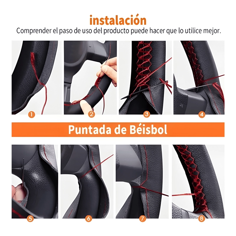 FUNDA CUBRE VOLANTE COSIDO ANTIDESLIZANTE ECOCUERO PARA AUTO - 3