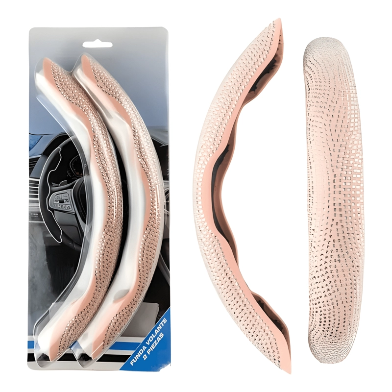 CUBRE VOLANTE FORRO IMITACION DIAMANTES ROSADO - 1