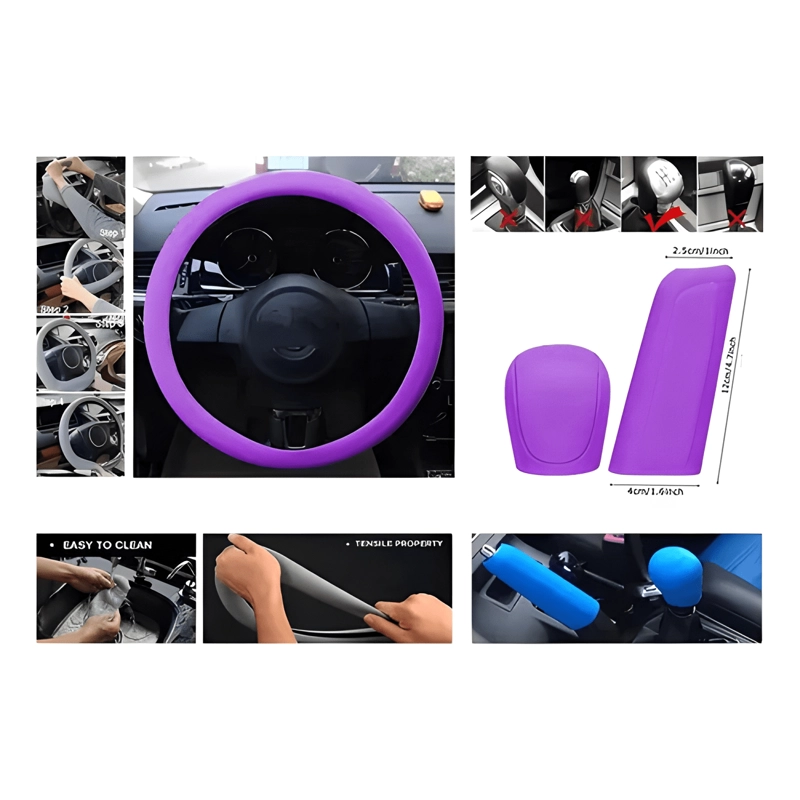 KIT FUNDA CUBRE VOLANTE+POMO+FRENO MANO SILICONA UNIVERSAL - 1