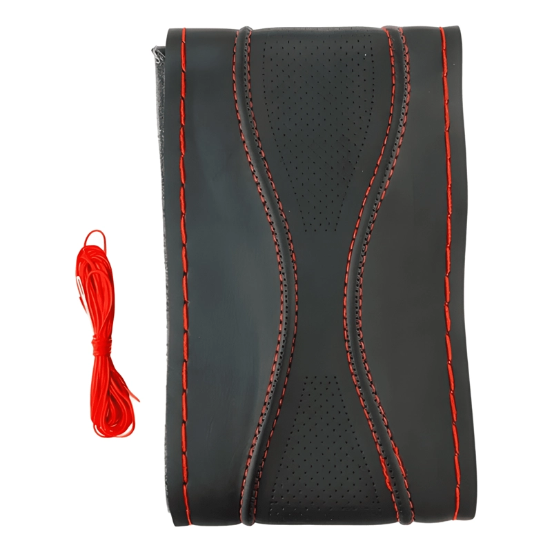 FUNDA CUBRE VOLANTE COSIDO /ROJO PARA AUTO+HILO+AGUJA NEGRO - 2