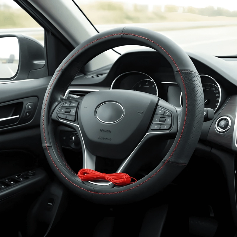 FUNDA CUBRE VOLANTE COSIDO /ROJO PARA AUTO+HILO+AGUJA NEGRO - 4