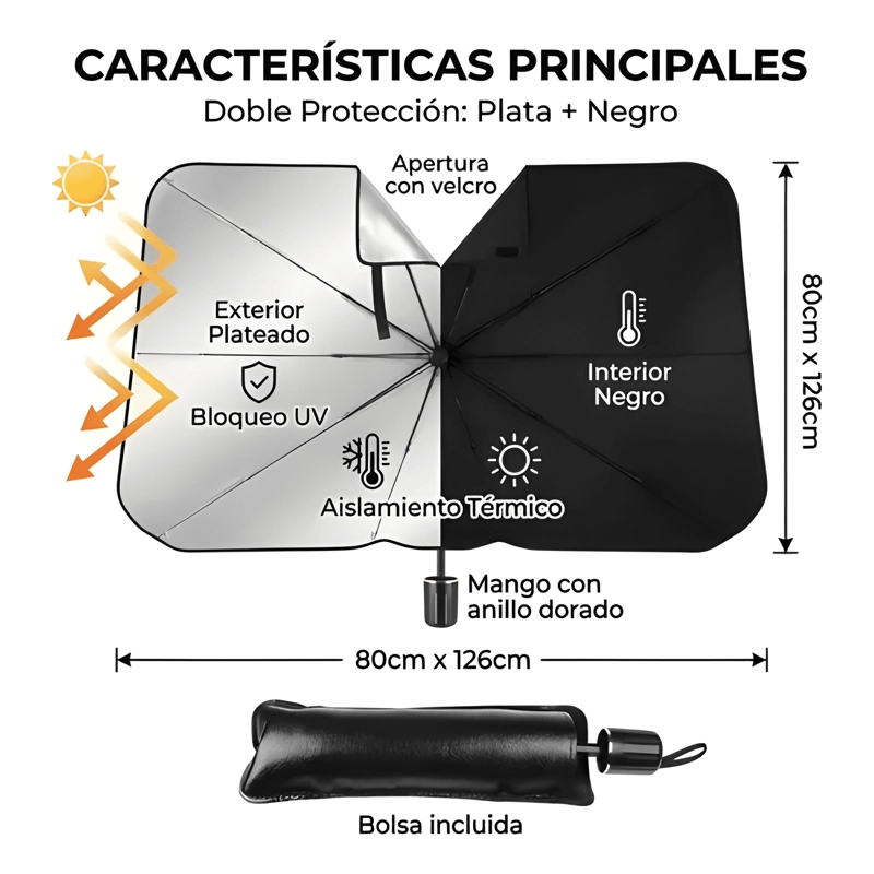 QUITASOL PARASOL PARABRISAS AUTO SOMBRILLA CUBRE SOL AUTO - 2