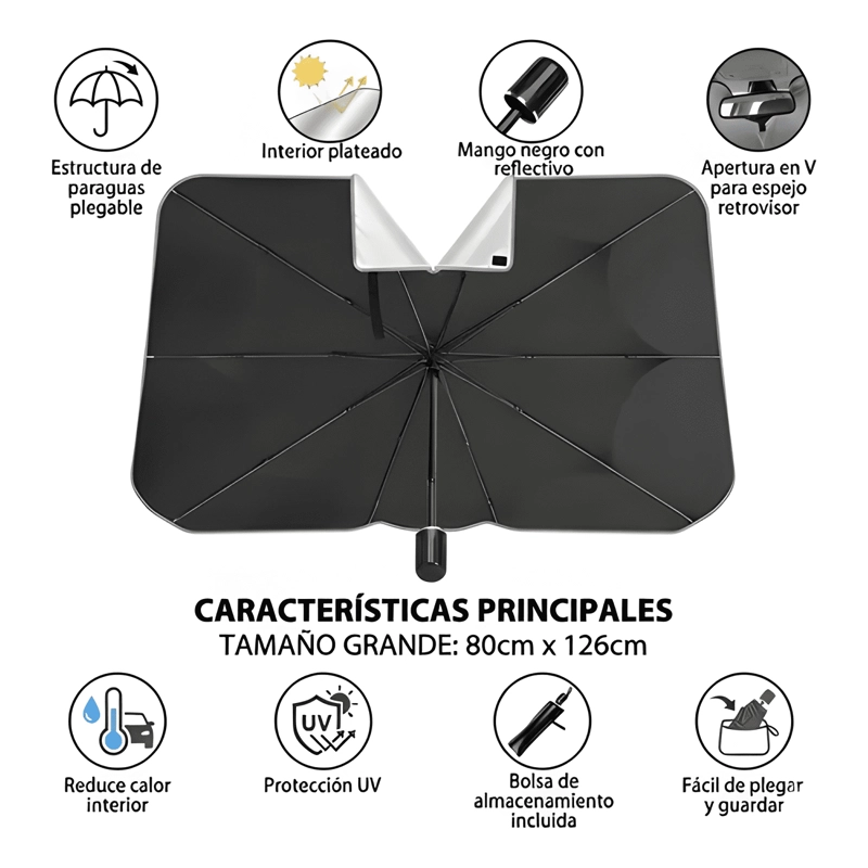 QUITASOL PARASOL PARABRISAS AUTO SOMBRILLA CUBRE SOL AUTO - 4