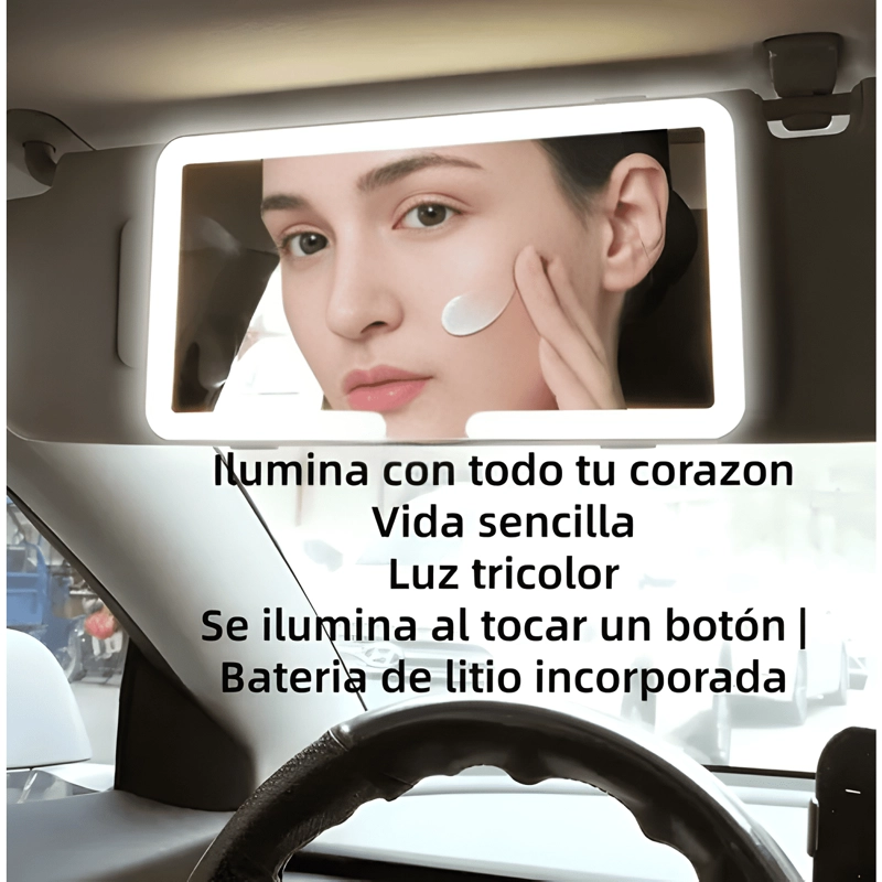 ESPEJO DE MAQUILLAJE DE VISERA DE COCHE CON 3 MODOS LUZ MAX - 3