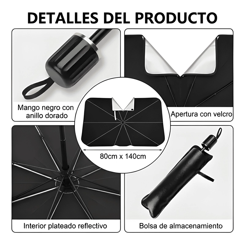 QUITASOL TIPO SOMBRILLA PARA AUTO PARABRISA UNIVERSAL - 3