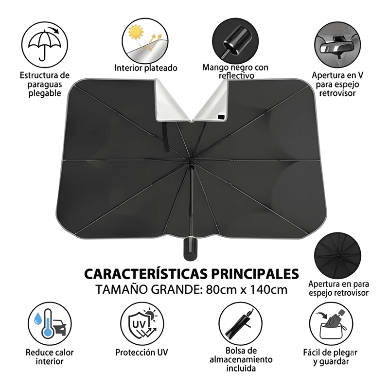 QUITASOL TIPO SOMBRILLA PARA AUTO PARABRISA UNIVERSAL - 4