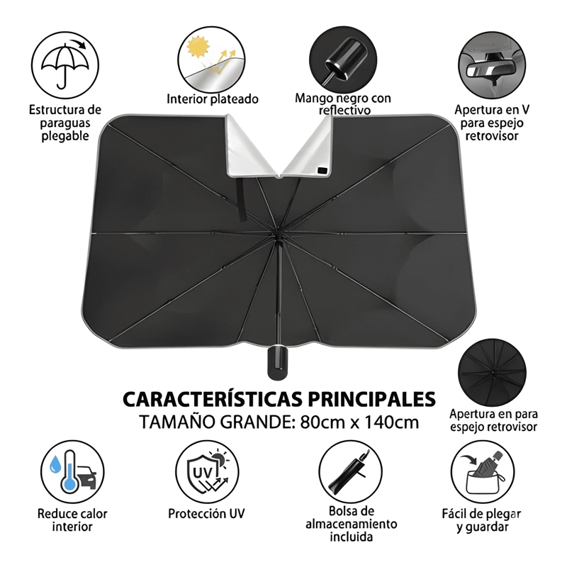 TAPA SOL AUTO TIPO SOMBRILLA CUBRE PARABRISA PLEGABLE L - 2