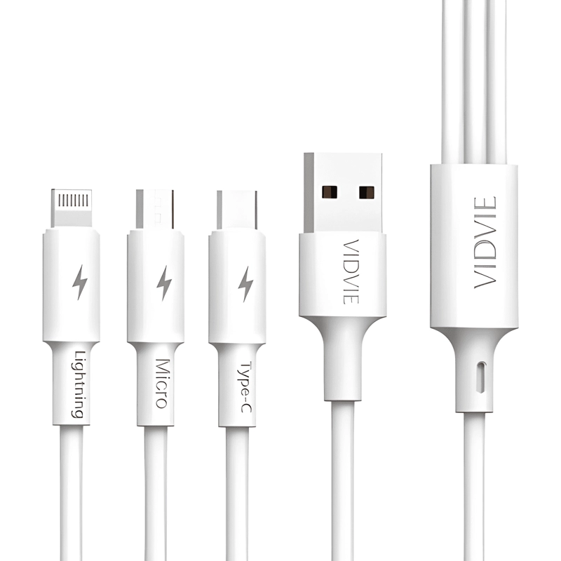 CABLE MULTICARGA CARGA RAPIDA USB 3 EN 1 VIDVIE BLANCO - 2