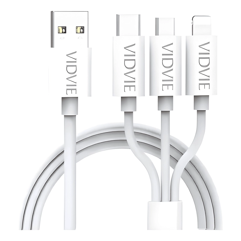 CABLE MULTICARGA CARGA RAPIDA USB 3 EN 1 VIDVIE BLANCO - 3
