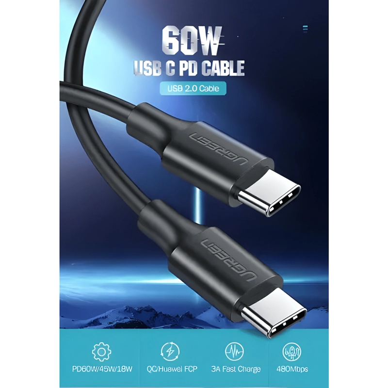 CABLE TIPO C 2.0 A USB-C 2.0 MACHO 3A 60W 1MT 50997 NEGRO - 3