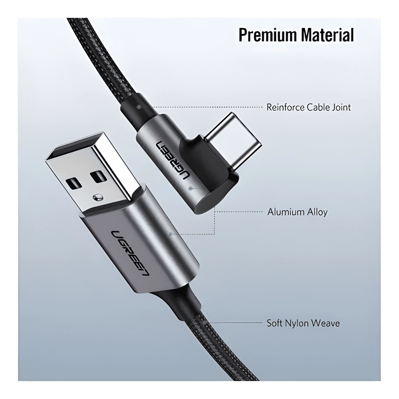 CABLE CARGA RAPIDA 60W USB A - USB C 90° 1 METRO - 2