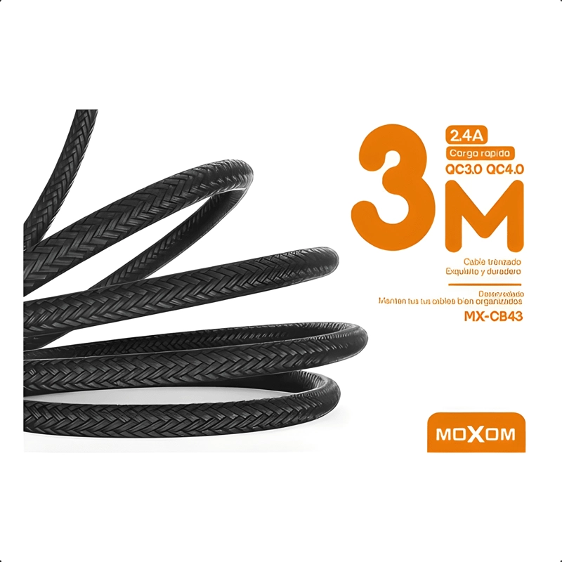 CABLE MICRO USB DE 3 METROS PARA CARGA RAPIDA Y PS4 NEGRO - 3