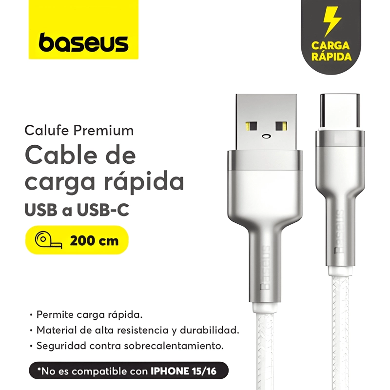 GENÉRICO CABLE DE CARGA RAPIDA USB A USB C 2 MTS CAFULE