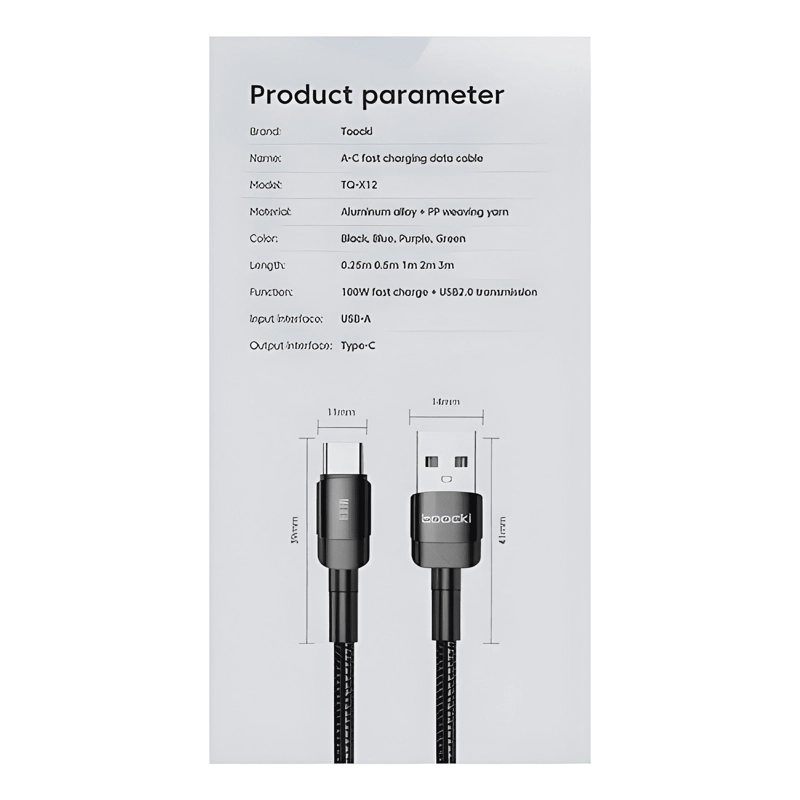 CABLE TOOCKI TQ-X12 100W USB TIPO C 2 METROS - 2