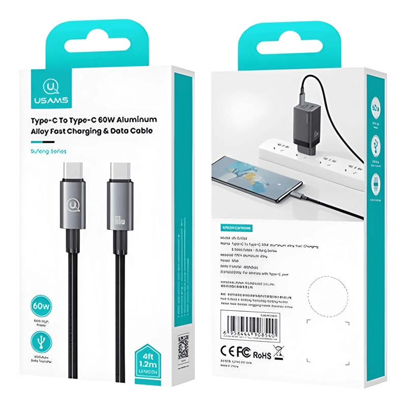 CABLE USB TIPO C A USB C 60W CORTO 25CM PARA IPHONE NEGRO - 3