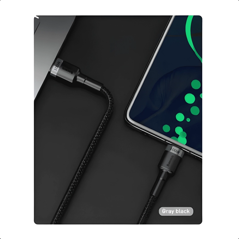 CABLE USB C A TIPO-C 100W CARGA RAPIDA 1M REFORZADO NEGRO - 4