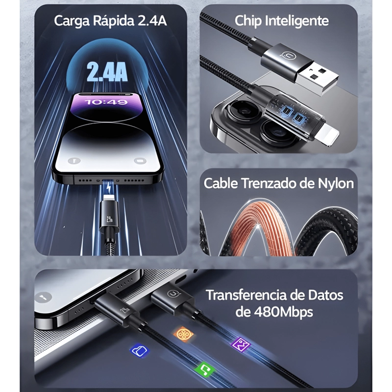 CABLE PARA IPHONE LIGHTNING A USB 2.4 A LARGO 2M USAMS SJ669 - 1
