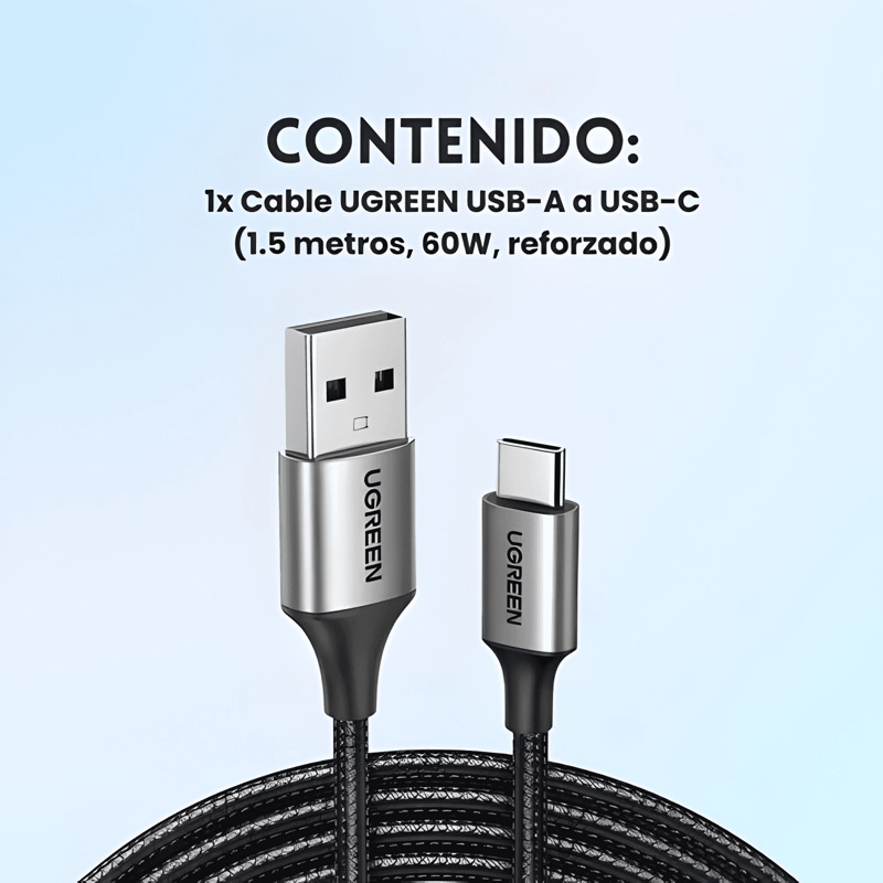 GENÉRICO CABLE USB-C A USB-A TRENZADO DE CARGA RAPIDA 3A, 1.5 NEGRO