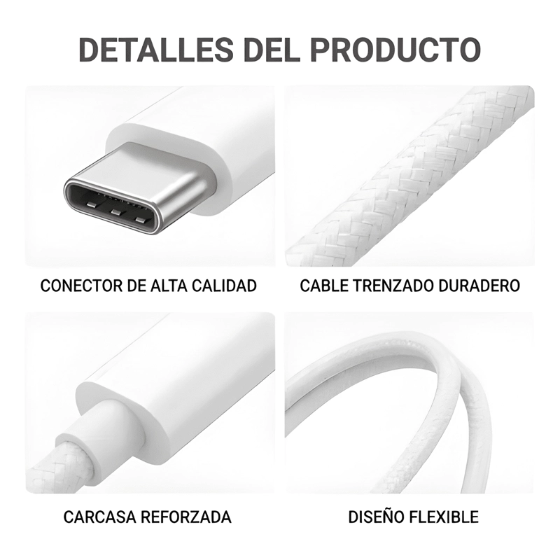 CABLE USB-C 60W 1M PARA IPHONE 15 16 17 TIPO-C CARGA RAPIDA - 2