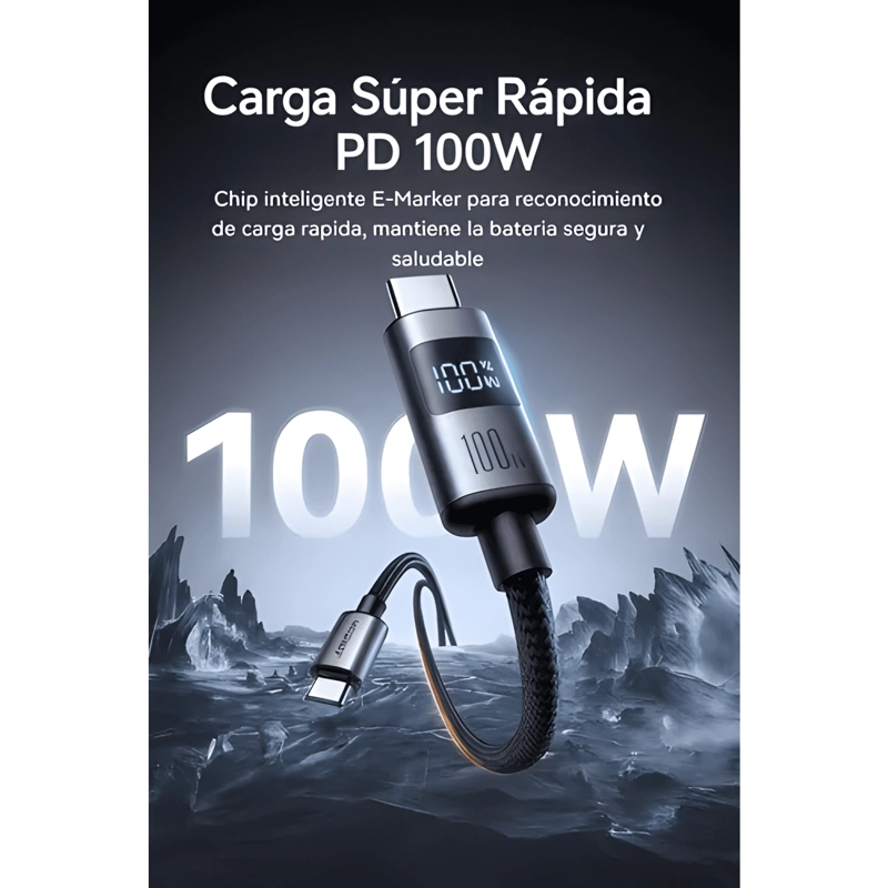 CABLE JOYROOM USB TIPO C 100W CARGA RAPIDA PANTALLA LED 1.2M - 3