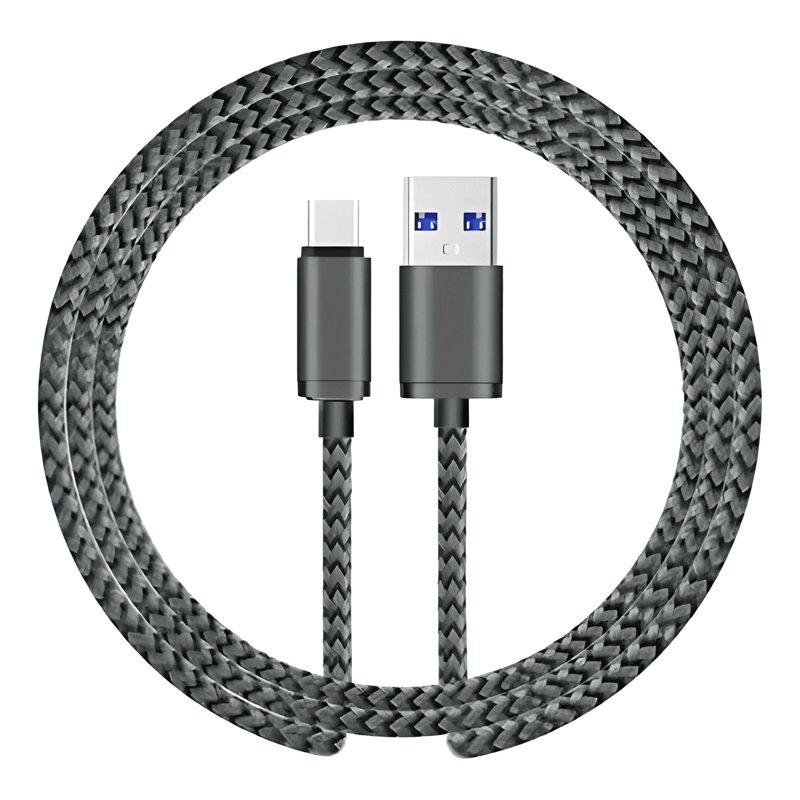 GENÉRICO CABLE TIPO C 3 METROS LARGA DURACION REFORZADO -GRIS NEGRO