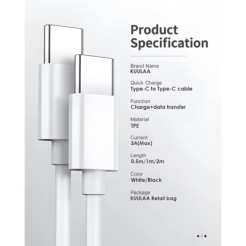 CABLE TIPO C A C - USB C USBC - CARGA RAPIDA 60W BLANCO - 4