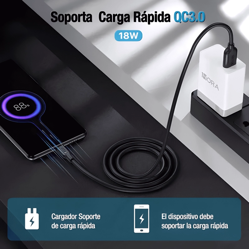 PACK DE 10 CABLES MICRO V8 CARGA RAPIDA USB 1 METRO - 2
