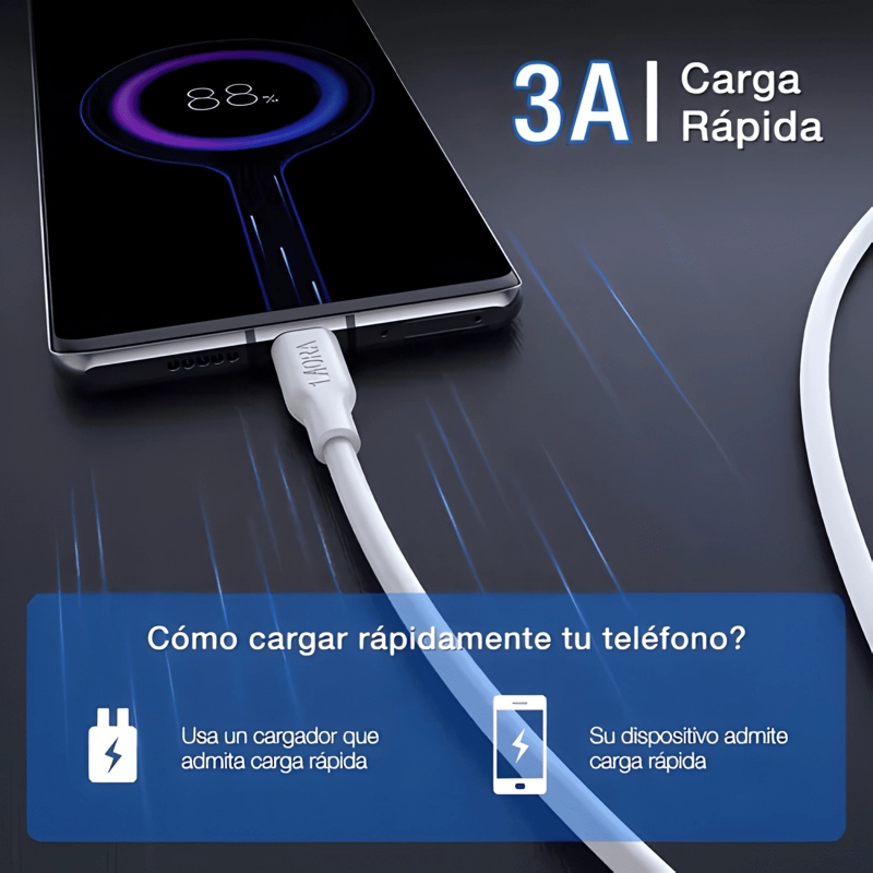 CABLE USB TIPO C 3 A 1M CARGA RAPIDA CABLE DE DATOS - 3